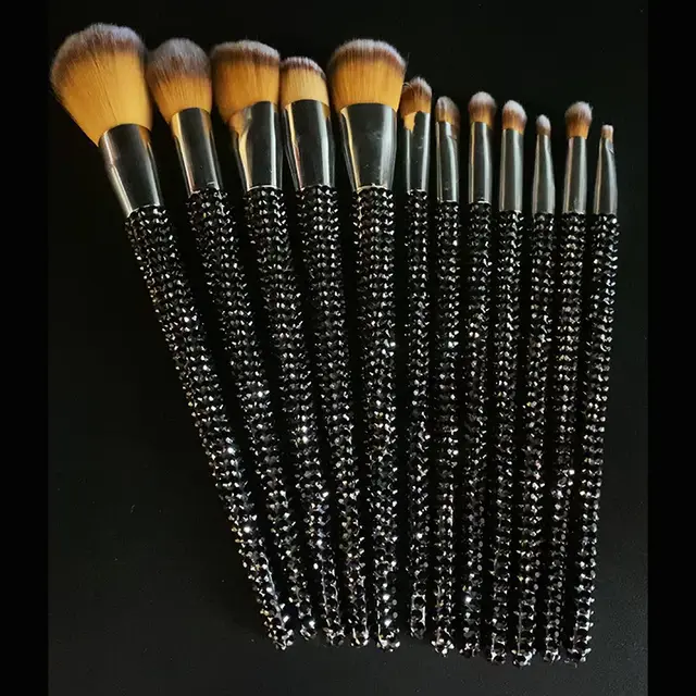 Diamond 12 Gems Makeup Beauty Tool Loose Powder Brush Repairing Concealer Brush Black - Shop at LoveMi