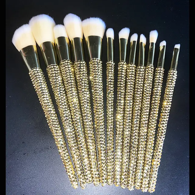 Diamond 12 Gems Makeup Beauty Tool Loose Powder Brush Repairing Concealer Brush Gold - Shop at LoveMi