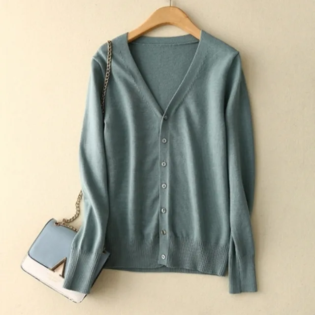 Soft Long sleeved Knitted Cardigan Simple Sweater Coat Green - Shop at LoveMi