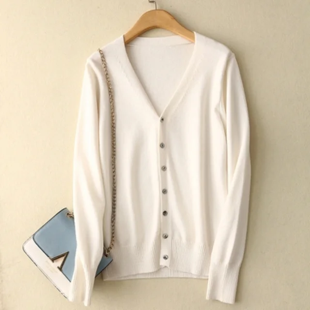 Soft Long sleeved Knitted Cardigan Simple Sweater Coat White - Shop at LoveMi
