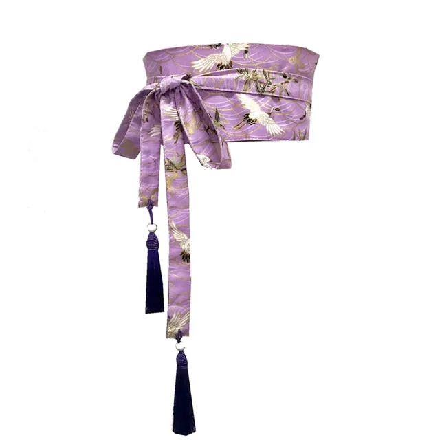 Women's Belt Fabric Japanese Style Japanese Crane Decoration Purple - Shop at LoveMi