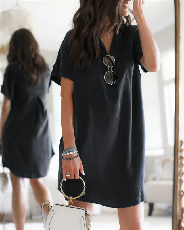 Elegant And Comfortable Linen Silk Dress Black - Shop at LoveMi