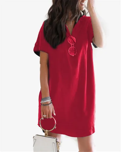 Elegant And Comfortable Linen Silk Dress Red - Shop at LoveMi