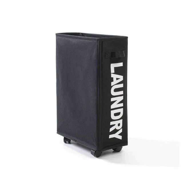 Cloth Narrow High Folding Laundry Basket With Wheels Laundry Basket Black - Shop at LoveMi