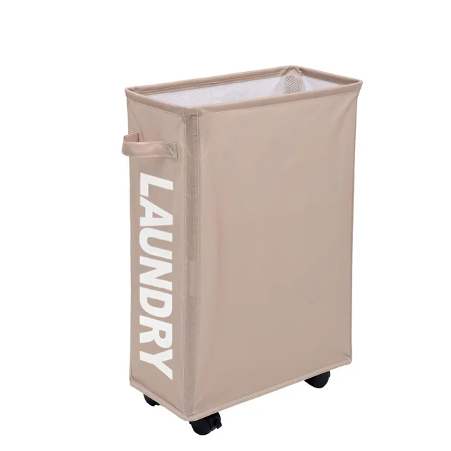 Cloth Narrow High Folding Laundry Basket With Wheels Laundry Basket Khaki - Shop at LoveMi