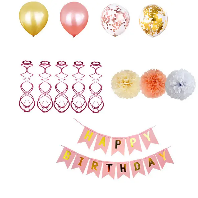 Birthday Party Set Paper Flower Ball Letter Pull Flag Birthday Party Decoration Sequined Balloon - Shop at LoveMi