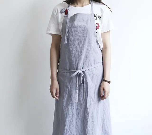 Solid Color Kitchen Apron Japanese Style Korean Style Sleeveless Multi color Cotton And Linen Silver Gray - Shop at LoveMi