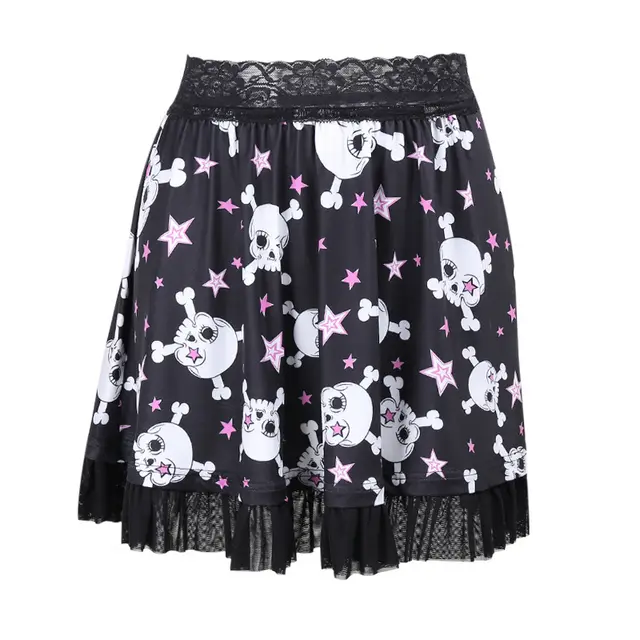 Cute Soft Cute Girl Heart Girl Heart Star Skull Skirt Black - Shop at LoveMi