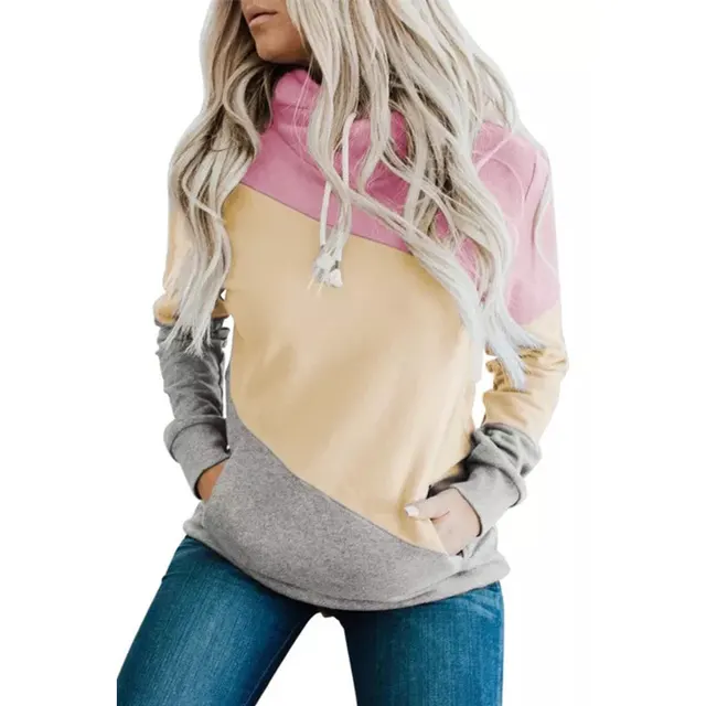 Color Block Pocket Hoodie Pullover Sweatshirt Pink - Shop at LoveMi
