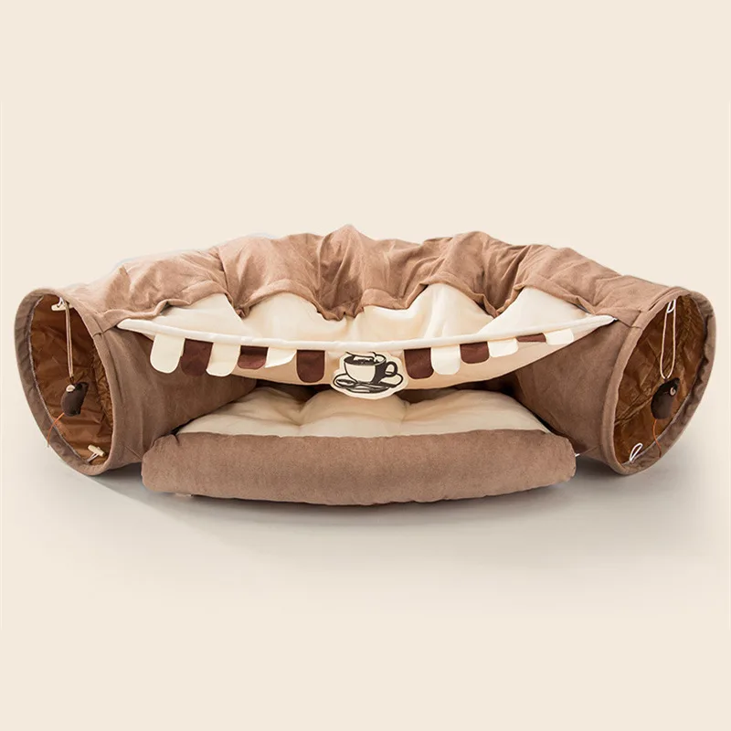 Dismantling And Washing Pet Litter Cat Tunnel - Coffee