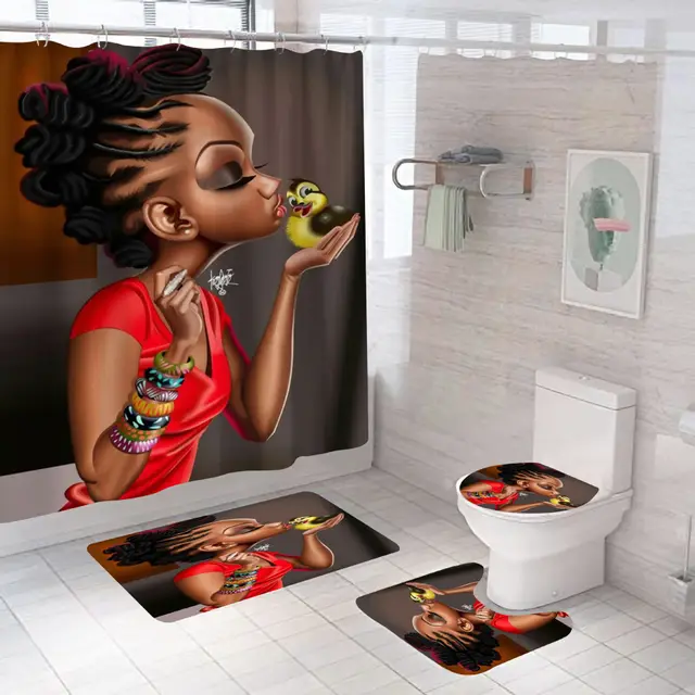 Ladies Durable Waterproof Shower Curtain Set With Crown Non slip Bath Mat Jsp08 - Shop at LoveMi