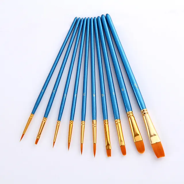 10 Pearlescent Blue Nylon Brushes Gouache And Oil Brush Set Blue - Shop at LoveMi