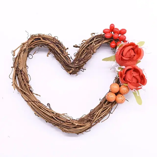 Natural Rattan Wreath Artificial Wreath Heart shaped Wreath Decoration Wedding Home Decoration Heart Shape 30Cm - Shop at LoveMi