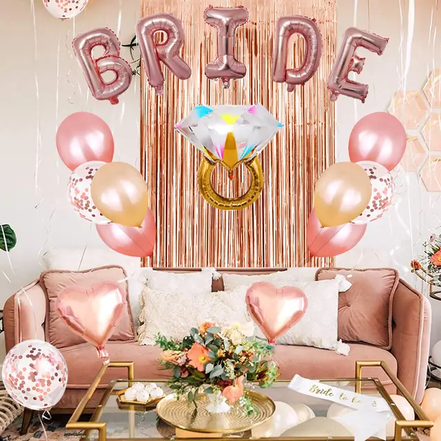 Bachelor Party Balloon Set Bride Shoulder Strap Diamond Ring Party Decoration Rose Gold - Shop at LoveMi