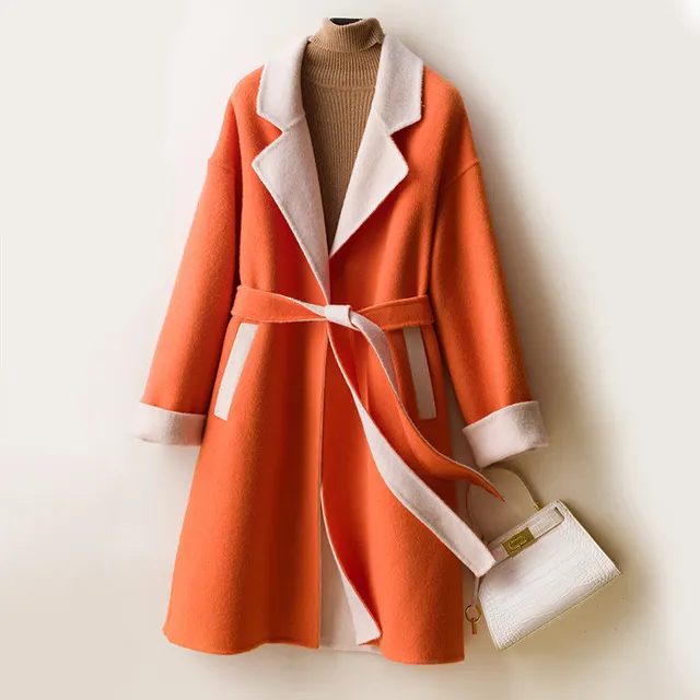 Ladies Wool Double faced Coat Orange - Shop at LoveMi