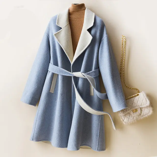 Ladies Wool Double faced Coat Sky Blue - Shop at LoveMi