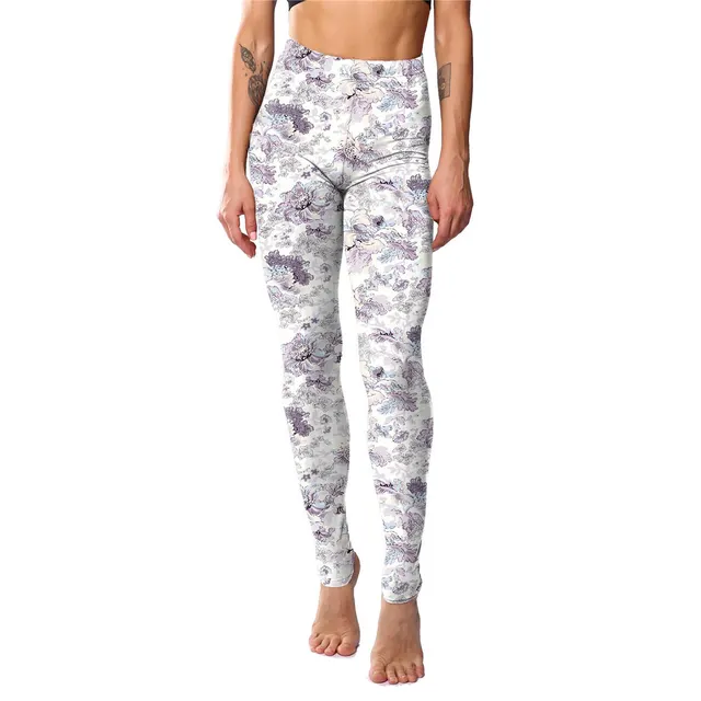 Powder Blue Paisley Print Leggings Big Chrysanthemum On White - Shop at LoveMi