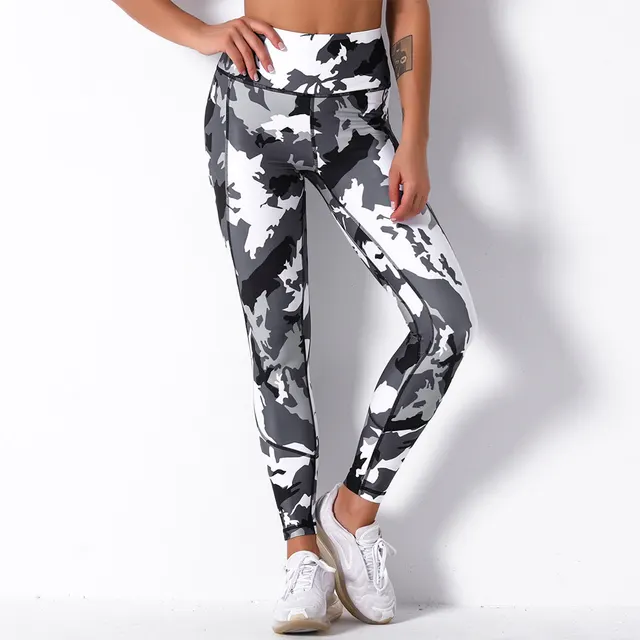 High waist Hip lifting Stitching Plant Coefficient Code Printing Leggings 6252Trousers - Shop at LoveMi