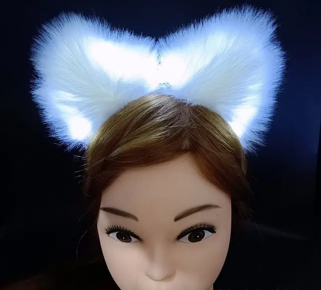 Glowing Cat Ears Headband Plush Cute Hairpin Halloween Hair Accessories White - Shop at LoveMi