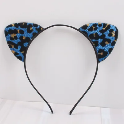 New Glitter Flocking Cat Ears Headband, Leopard Print Tiger Ears, Cute And Cute Headwear Blue - Shop at LoveMi