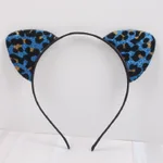 New Glitter Flocking Cat Ears Headband, Leopard Print Tiger Ears, Cute And Cute Headwear - Blue