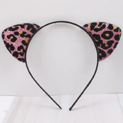 New Glitter Flocking Cat Ears Headband, Leopard Print Tiger Ears, Cute And Cute Headwear Pink - Shop at LoveMi