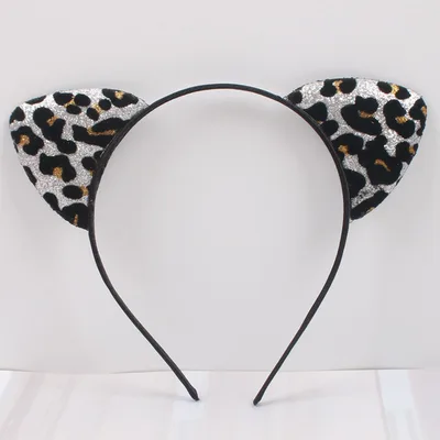 New Glitter Flocking Cat Ears Headband, Leopard Print Tiger Ears, Cute And Cute Headwear Silver - Shop at LoveMi