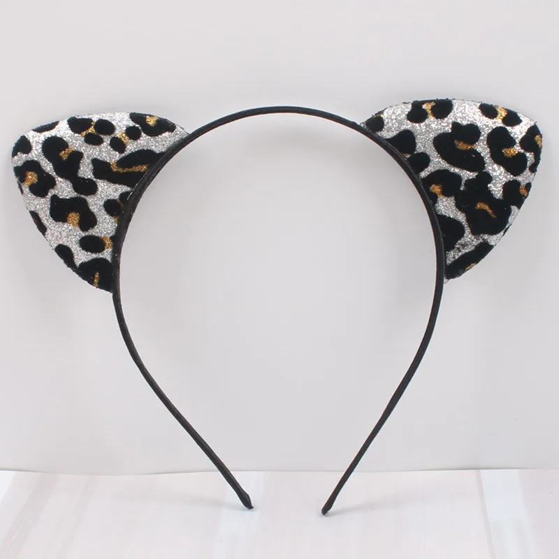 New Glitter Flocking Cat Ears Headband, Leopard Print Tiger Ears, Cute And Cute Headwear Silver - Shop at LoveMi