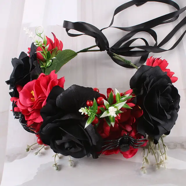European And American Popular Christmas And Halloween Headdress Simulation Roses Black Red - Shop at LoveMi
