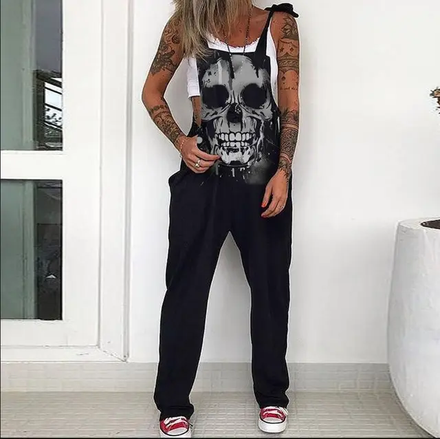 Street Fashion Skull Print Overalls Women Style5 - Shop at LoveMi