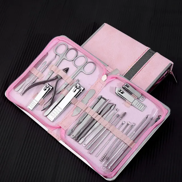 Olecranon Stainless Steel Nail Scissors Manicure Tool 7027A Pink 26Piece Set - Shop at LoveMi
