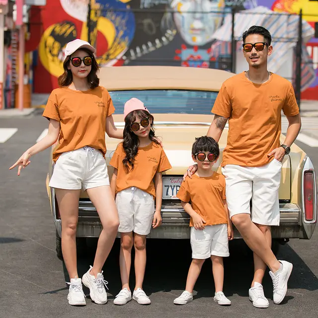 Parent child Clothing Family Clothing Cotton Short sleeved T shirt Couple Suit White Pants - Shop at LoveMi