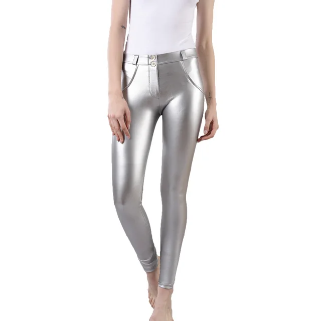 Womens Plus Velvet Yoga Fitness Leather Pants Silver - Shop at LoveMi