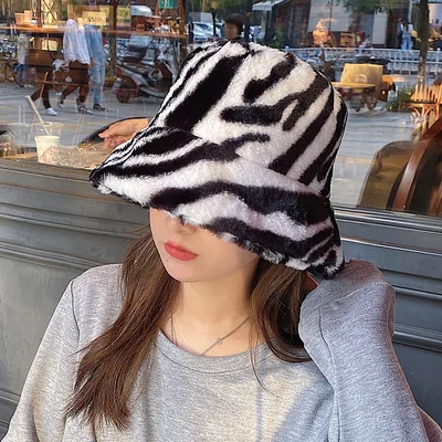 Faux Rabbit Fur Fisherman Hat Warm Pure Color Ear Protection Plush Zebra Pattern - Shop at LoveMi