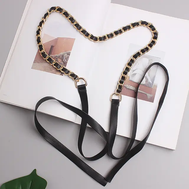 Fashion Pearl Tie Rope With Bow Knot Waist Chain Black Gold - Shop at LoveMi