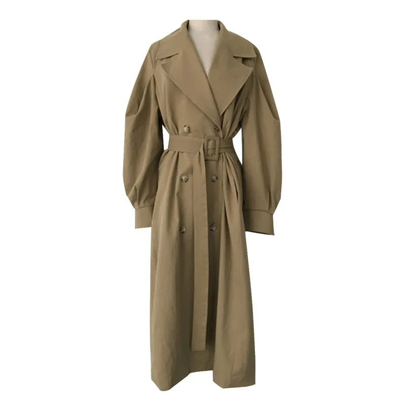 British Temperament Long Over The Knee Loose Windbreaker Korean Version - Khaki