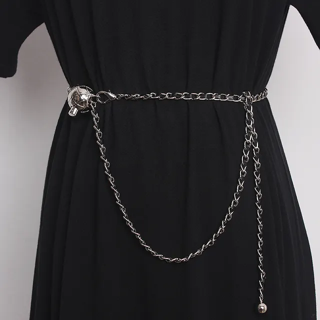 Small Golden Ball Waist Chain Small Fragrant Wind Thin Belt Dress Women Black Silver - Shop at LoveMi