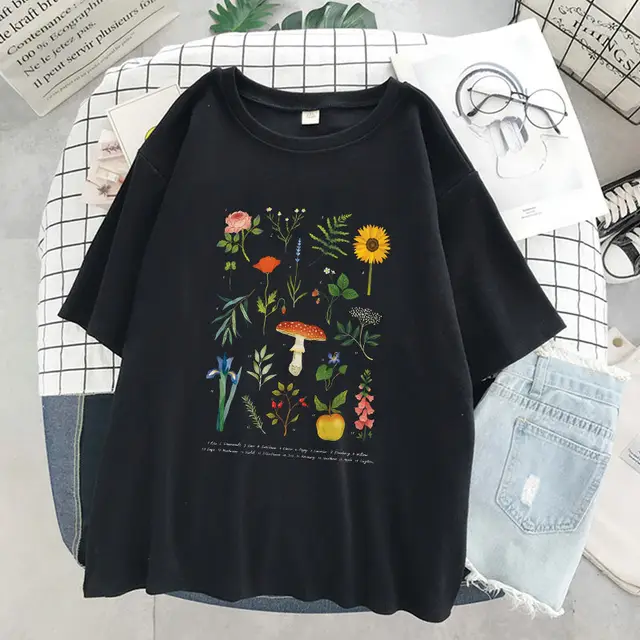 Floral Pattern Net Red Women's T shirt Women Summer Short sleeved T shirt Women Loose And Thin Top Black - Shop at LoveMi