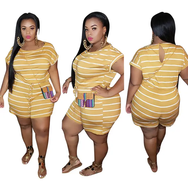 Loose Fit Striped Digital Print Women's Jumpsuit Yellow - Shop at LoveMi