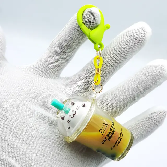 Creative Cute Cat Milk Tea Cup Keychain Yellow - Shop at LoveMi