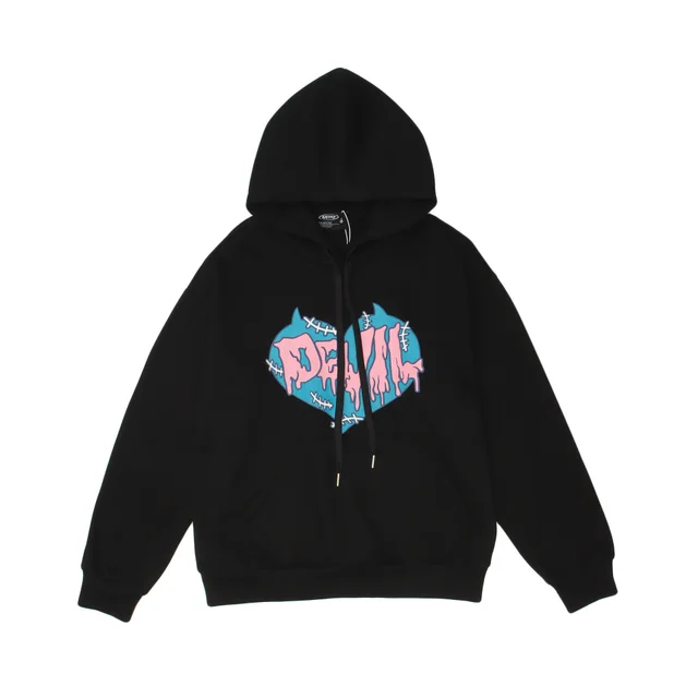 Love Figure Couple Style Street Fashion Hooded Plus Fleece Sweater Black - Shop at LoveMi