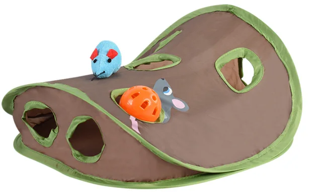 Cat Toy With A Bell To Catch The Ball Puzzle And Playable Nine hole Mouse Hole Brown - Shop at LoveMi