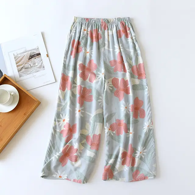 Soft Rayon Loose Casual Home Pants Green Sunflower - Shop at LoveMi