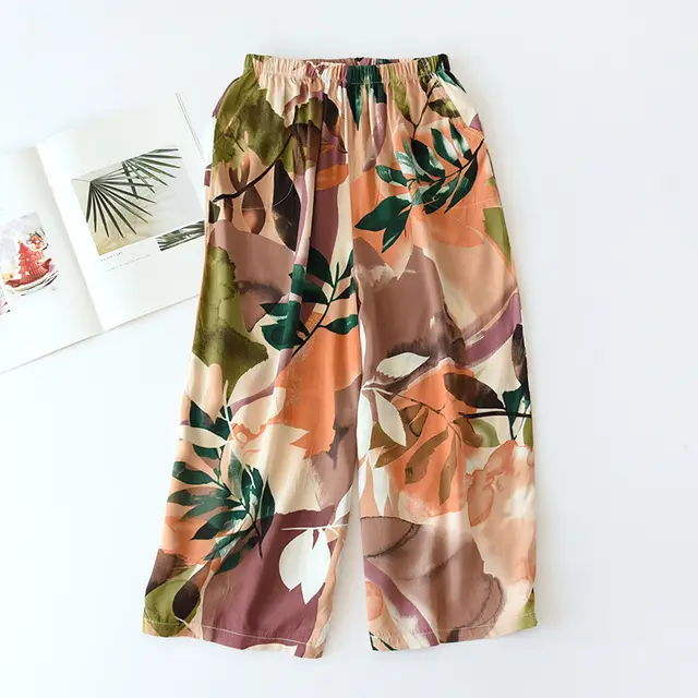 Soft Rayon Loose Casual Home Pants Ink Flowers - Shop at LoveMi