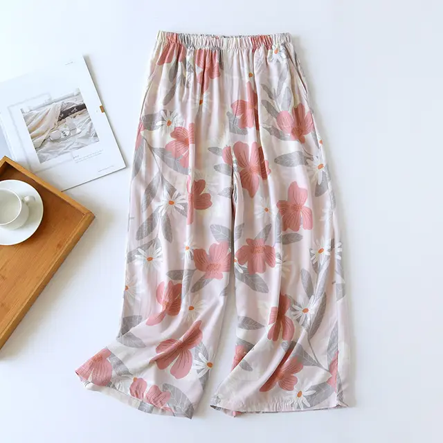 Soft Rayon Loose Casual Home Pants Pink Sunflower - Shop at LoveMi