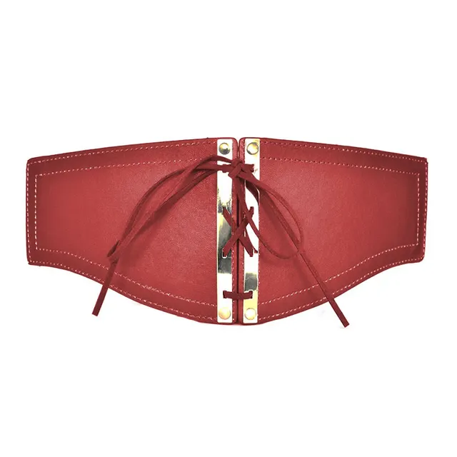 Vintage Imitation Leather Elastic Elastic Waistband Red - Shop at LoveMi