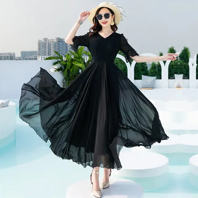 Over the knee Holiday Beach Plus Size Long Skirt Black - Shop at LoveMi