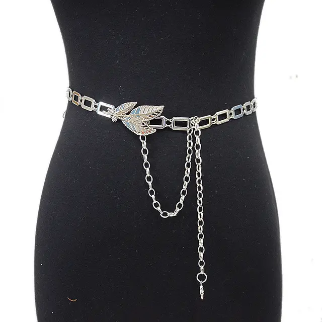 Ladies Metal Waist Chain With Metal Leaf Decoration Ladies Belt Silver - Shop at LoveMi