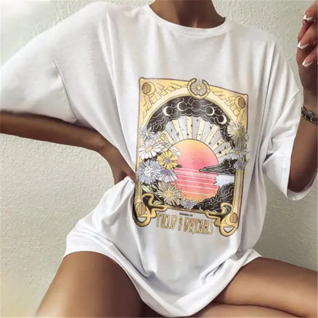White Print Short Sleeve Crew Neck White - Shop at LoveMi