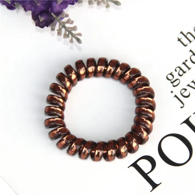 High Elasticity Electric Coil Bright Silver Hair Rope Brown - Shop at LoveMi